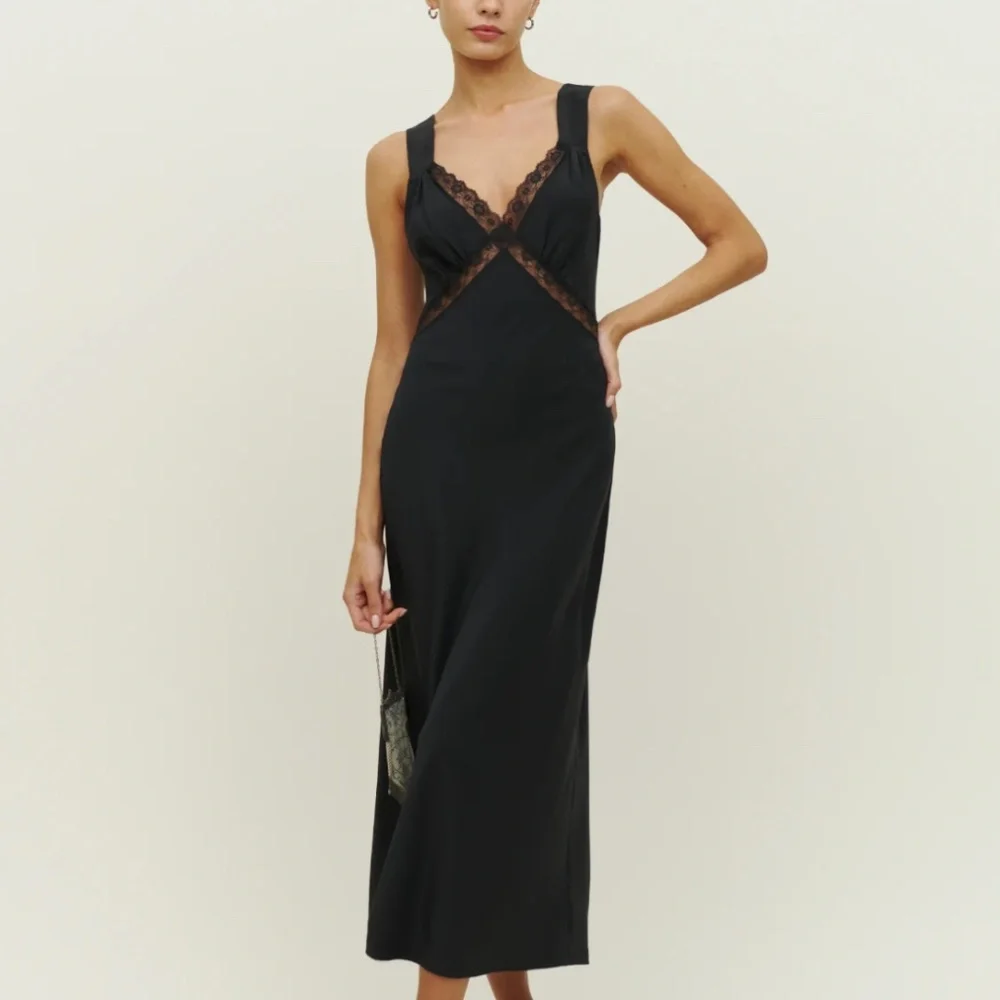 NWT Reformation Provence Lace Silk Midi Dress - Black Noir Classic - Picture 8 of 11